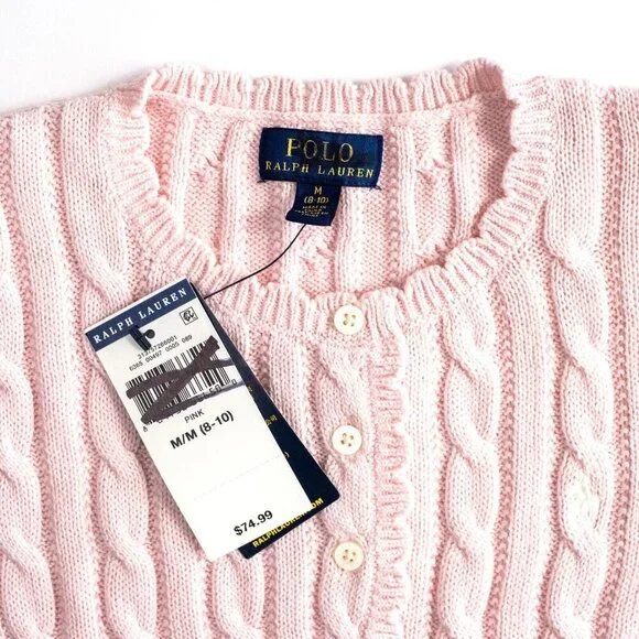 NEW Polo Ralph Lauren Girls Cable Knit Cotton Sweater Dress Pale Pink $75 M 8-10 - Picture 4 of 10